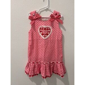Lil Cactus Girls Pink Polka Dot Heart Gingham Dress 4T Valentines Day Sleeveless